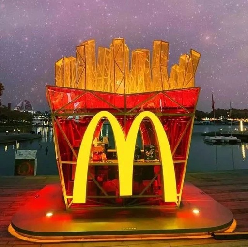 麦当劳薯条快闪店设计，网友：夜晚变身超级大薯条！