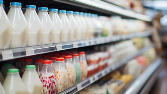 风味牛奶，在货架上积灰